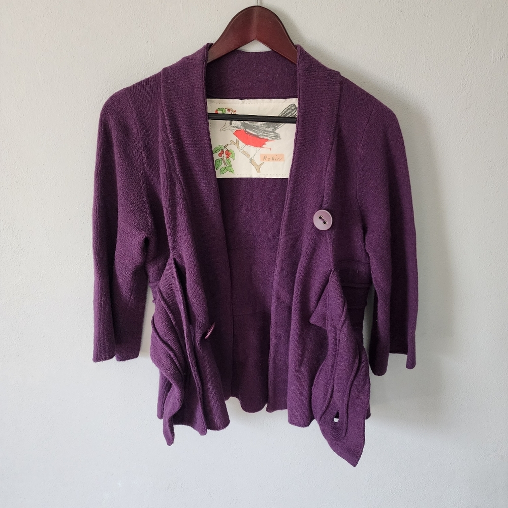 Anthropologie Robin purple wool blend button crossover cardigan sweater Small - Picture 5 of 9